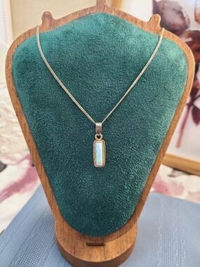 925 Sterling Silver Larimar Gemstone Pendant Necklace 18" Blue Caribbean Bezel